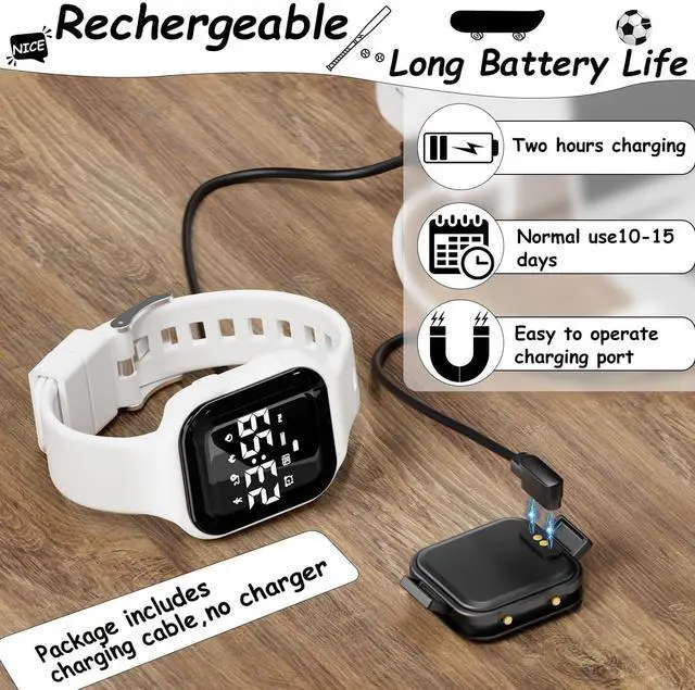 Alt view image 3 of 7 - _Mega Brand  Kids Digital Sport Watches with Fitness Tracker, Alarm Clock, Stopwatch, No App Waterproof Birthday Gifts for Girls and Boys Ages 4-12 in White