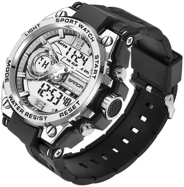 Main image of _Mega Brand Men's Watches Sports Outdoor Waterproof Military Watch Date Multi Function Tactics LED Face Alarm Stopwatch for Men (6092_Silver)