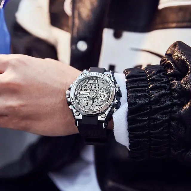 Alt view image 3 of 5 - _Mega Brand Men's Watches Sports Outdoor Waterproof Military Watch Date Multi Function Tactics LED Face Alarm Stopwatch for Men (6092_Silver)