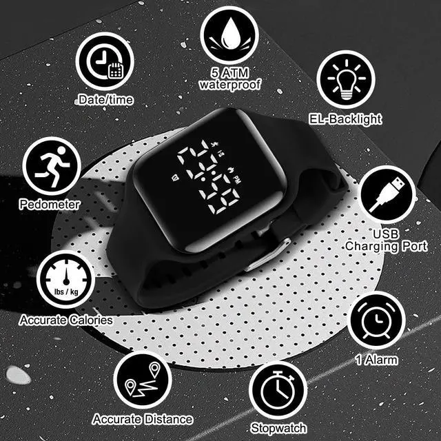 Alt view image 3 of 7 - _Mega Brand Kids Watches for Girls Boys Digital Sport Watch with Step Counter Pedometer Vibration Alarm Clock, No App Waterproof Fitness Tracker Kids Watch Boys Girls Teens Students Ages 5-16