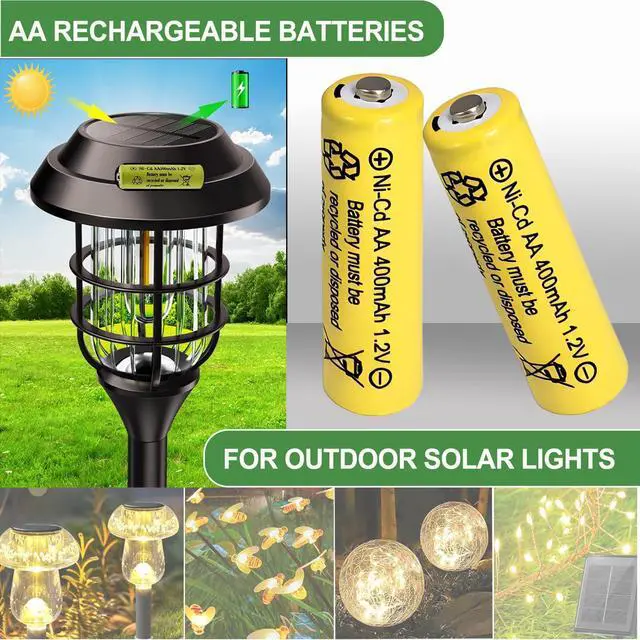 Alt view image 2 of 7 - _Mega Brand AA 400mAh 1.2V NiCd Rechargeable Solar Batteries for Outdoor Flower Bed Solar Lights Rope,Led String Lights,Yard Light,10 Packs