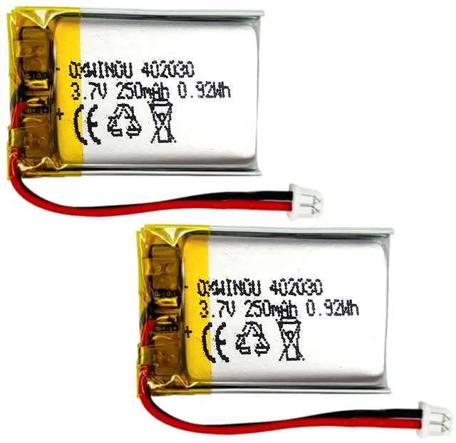 Main image of _Mega Brand 3.7V 250mAh 402030 Rechargeable Lithium Polymer Replacement Battery for DIY 3.7-5V Electronic Product, Bluetooth Headset, Watch 2-Pack