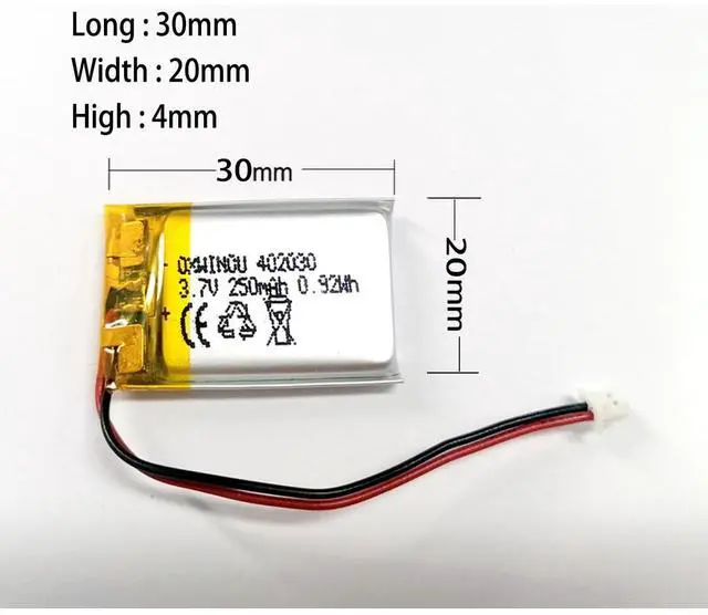 Alt view image 3 of 5 - _Mega Brand 3.7V 250mAh 402030 Rechargeable Lithium Polymer Replacement Battery for DIY 3.7-5V Electronic Product, Bluetooth Headset, Watch 2-Pack