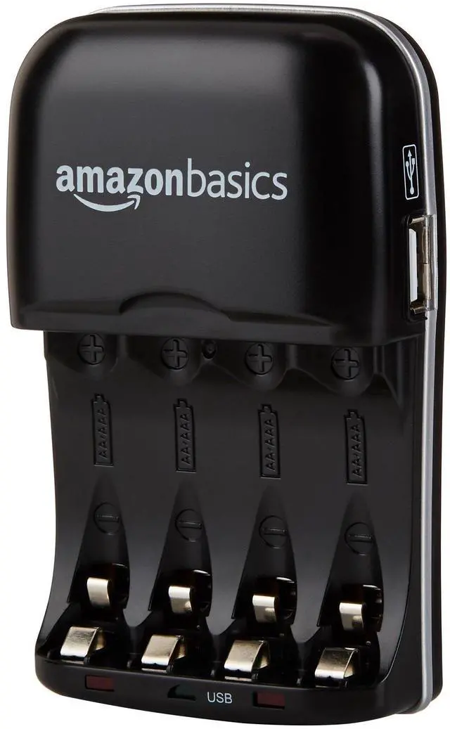 Main image of _Mega Brand  Rechargeable Battery Charger for AA & AAA Nickel-Metal Hydride (NiMH) Batteries with USB Charging Port, Black