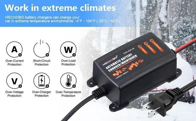 Alt view image 6 of 7 - _Mega Brand  Smart Car Battery Chargerr, 6V and 12V Automotive Charger, Battery Maintainer, Trickle Charger, Float Charger and Desulfator for Motorcycle, ATV, 12V Sealed Lead Acid Battery Charger