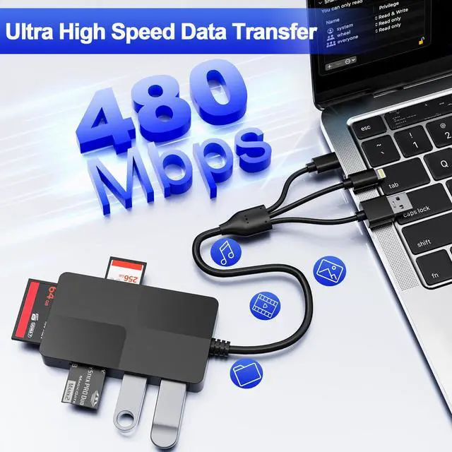 Alt view image 5 of 7 - _Mega Brand Memory Stick Pro Duo Reader Adapter, 8 in 1 SD/MS/TF/CF/XD Card Reader with 3 USB 2.0 Ports, Lightning+USB A+USB C, Multi Memory Card Reader Support OTG, Fast Data Transfer