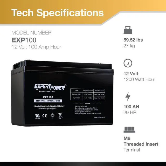 Alt view image 2 of 7 - _Mega Brand 12V 100Ah Deep Cycle Sealed Lead Acid Battery for Solar Wind Power (AGM)