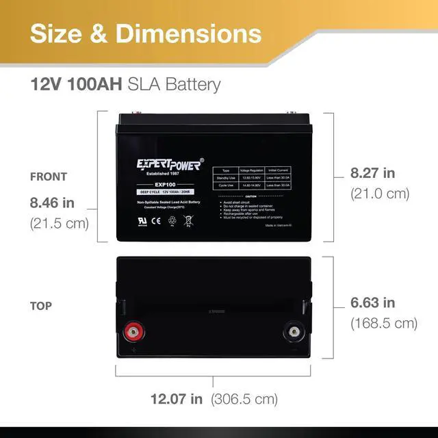 Alt view image 3 of 7 - _Mega Brand 12V 100Ah Deep Cycle Sealed Lead Acid Battery for Solar Wind Power (AGM)