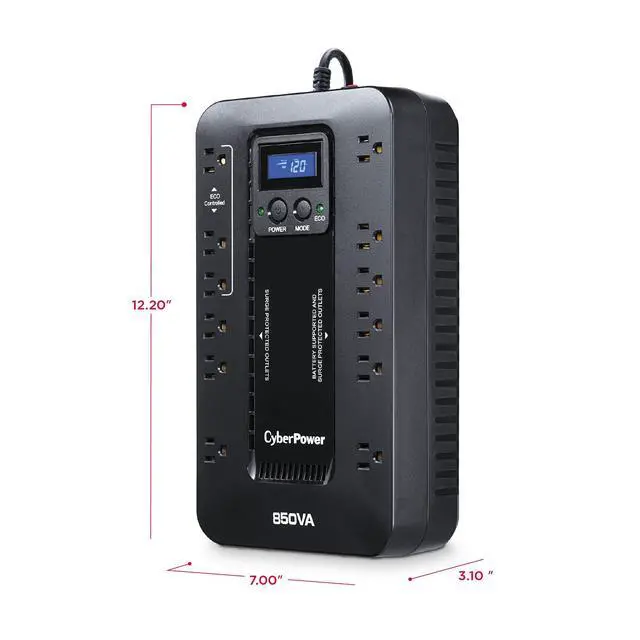 Alt view image 6 of 7 - _Mega Brand EC850LCD Ecologic UPS Battery Backup and Surge Protector, 850VA/510W, 12 Outlets, ECO Mode, Compact, UL Certified