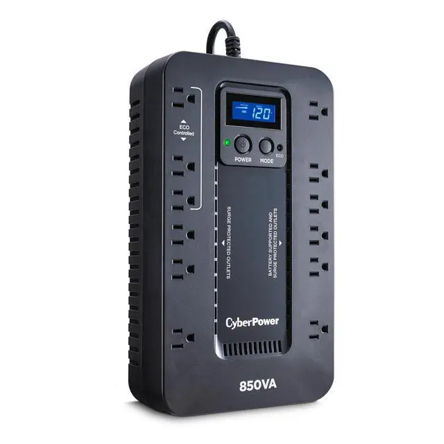 Alt view image 3 of 7 - _Mega Brand EC850LCD Ecologic UPS Battery Backup and Surge Protector, 850VA/510W, 12 Outlets, ECO Mode, Compact, UL Certified