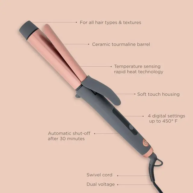 Alt view image 2 of 4 - _Mega Brand Curl Envy Hair Curling Iron 1 1/4 Inch - Ceramic Tourmaline Curling Iron 1.25' Barrel - Silky Smooth + Bouncy Curls - 4 Digital Heat Settings up to 450 Degrees - Auto Shut-Off