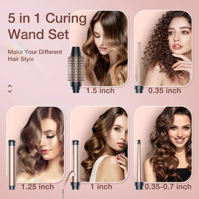 Alt view image 6 of 6 - _Mega Brand 5 in 1 Curling Iron Set-Instant Heat Hair Curling Wand Set with Curling Brush,4 Interchangeable Ceramic Wands (0.35-1.25) and Heat Protective Glove & 2 Clips for Girls and Women