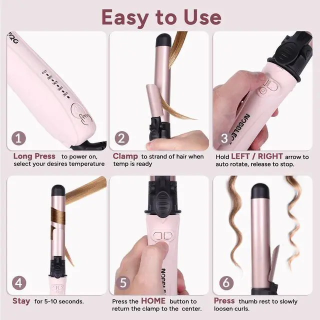 Alt view image 3 of 7 - _Mega Brand Rotating Curling Iron, Global Voltage Automatic Curling Iron with Clamp, 5 Heat Settings 360° Rotatable Power Cord, Automatic Reset Function Hair Curler Automatic Rotating