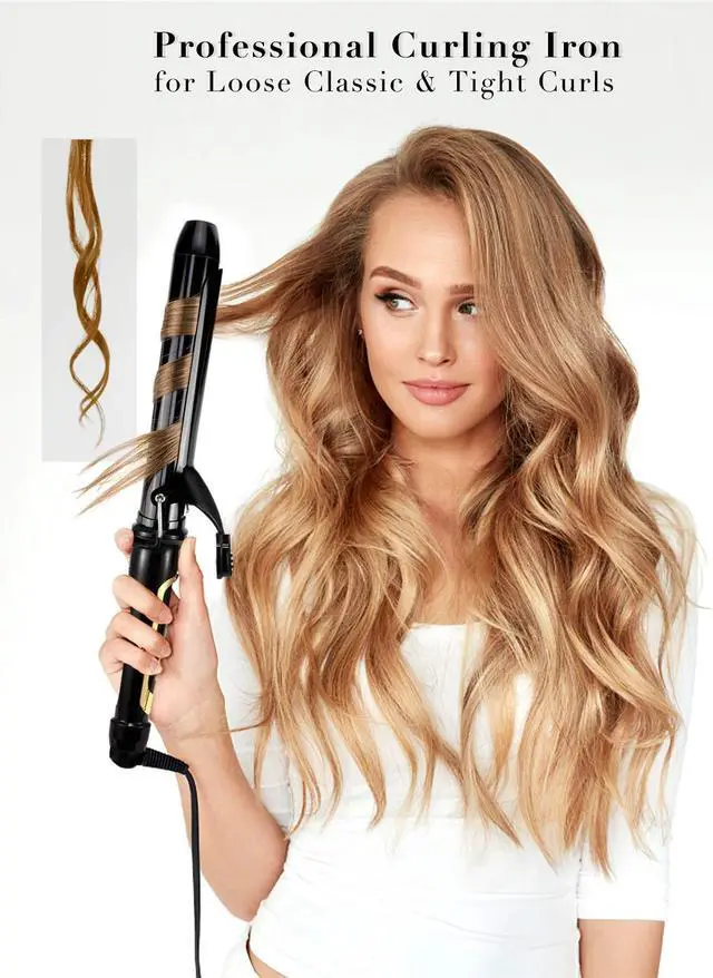 Alt view image 2 of 7 - _Mega Brand 1.25 Inch Clipped Curling Iron with Extra Long Tourmaline Ceramic Barrel, Professional 1 1/4 Inch Hair Curler up to 450°F Dual Voltage for Traveling, Hair Waving Style ToolBlack