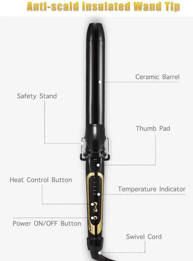 Alt view image 7 of 7 - _Mega Brand 1.25 Inch Clipped Curling Iron with Extra Long Tourmaline Ceramic Barrel, Professional 1 1/4 Inch Hair Curler up to 450°F Dual Voltage for Traveling, Hair Waving Style ToolBlack