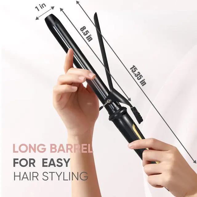 Alt view image 2 of 7 - _Mega Brand 1 Inch Extra Long Hair Curling Iron with Ceramic Tourmaline Barrel, Professional Hair Curler up to 450°F with Dual Voltage for Worldwild Use, Hair Waving Style Tool for Girls&WomenBlack