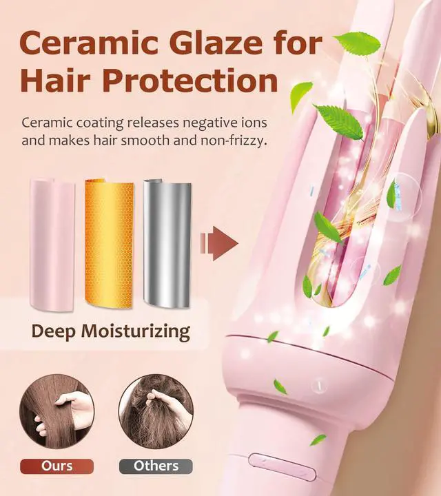 Alt view image 3 of 7 - _Mega Brand Auto Hair Curler, Automatic Curling Iron with 4 Temperature & 3 Timer, Automatic Shut-Off, Anti-Scald, Anti-Tangle Rotating Curling Wand for Hair Styling, Pink