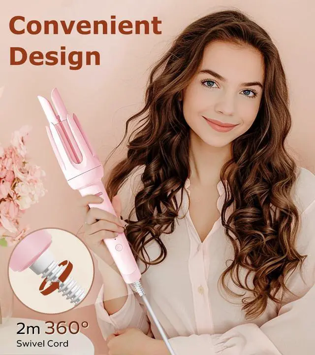 Alt view image 6 of 7 - _Mega Brand Auto Hair Curler, Automatic Curling Iron with 4 Temperature & 3 Timer, Automatic Shut-Off, Anti-Scald, Anti-Tangle Rotating Curling Wand for Hair Styling, Pink