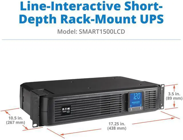 Alt view image 6 of 7 - _Mega Brand SMART1500LCD 1500VA Rack Mount UPS Battery Backup, 900W, 8 Outlets, PWM Sine Wave, Short Depth 2U Rackmount UPS, AVR, LCD Screen