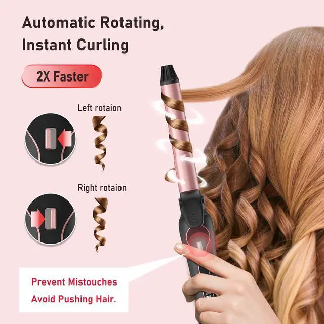 Alt view image 2 of 6 - _Mega Brand Rotating Curling Iron 1 Inch - Automatic Hair Curler Dual Voltage for All Hair Type, Fast & Effortless Auto Curling Wand with Fast Heating LCD Display 250°F-450°F for Lasting Beach Waves