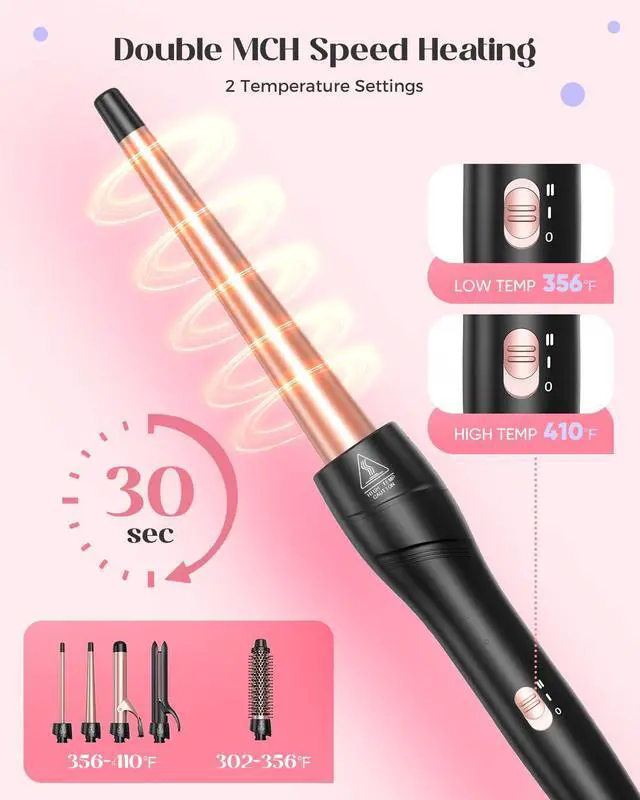 Alt view image 3 of 7 - Hoygi 5 in 1 Curling Iron with Thermal Brush and 4 Interchangeable Ceramic Barrels(1/2 to 1 1/2 inch), Curling Wand Set with Flat Iron, Fast Heating, Dual Voltage Hair Curler, Gifts for Women