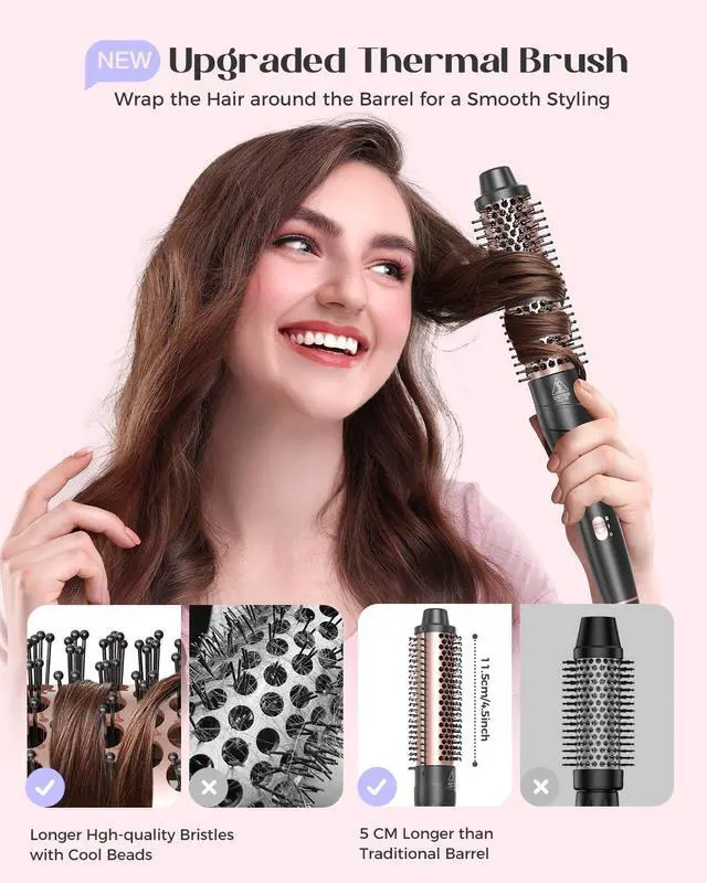 Alt view image 6 of 7 - Hoygi 5 in 1 Curling Iron with Thermal Brush and 4 Interchangeable Ceramic Barrels(1/2 to 1 1/2 inch), Curling Wand Set with Flat Iron, Fast Heating, Dual Voltage Hair Curler, Gifts for Women