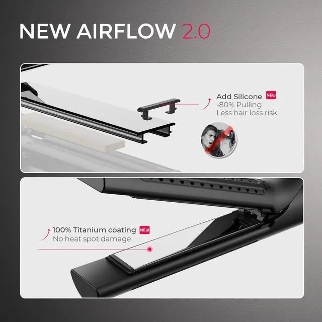 Alt view image 5 of 7 - Airflow 2.0 Curling Iron Flat Iron - Hair Straightener and Curler 2 in 1, 1.25 Inch Curling Wand for Long Short Hair, Dual Voltage for Travel, 54 Million Ionic, Anti-Tangle, 5 Temps, Black