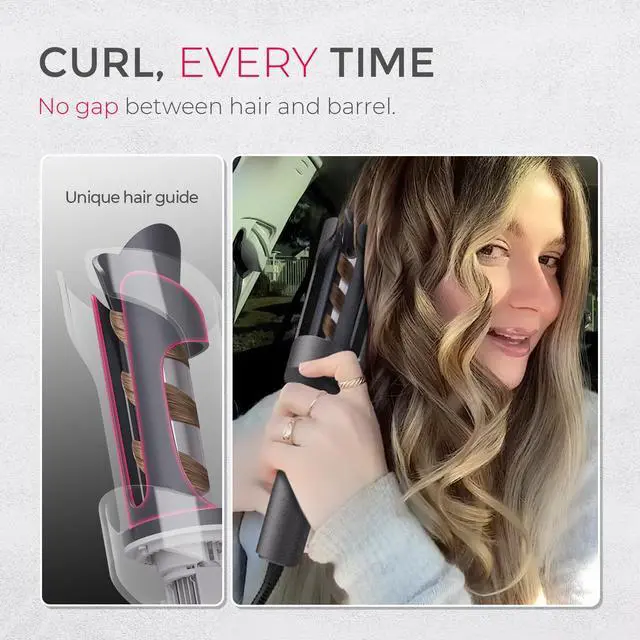 Alt view image 5 of 7 - Automatic Rotating Curling Iron -  CURLPRO Beach Waves Curling Wand, Portable Hair Curler, 500 Million Ionic, Dual Voltage & Lightweight for Travel, Ceramic Coating, 1 Inch, Metallic Gray