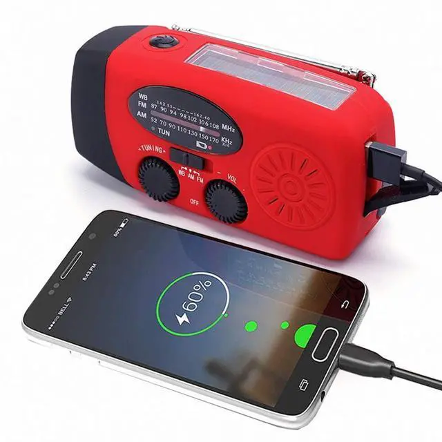 Alt view image 3 of 6 - _Mega Brand FM/AM/NOAA Weather Radio Hand Crank Self Powered Solar Portable Mini Emergency Survival Radios with 3 LED Super Bright Flashlight 2000mah Battery Operated Power Smart Phone Charger,SOS