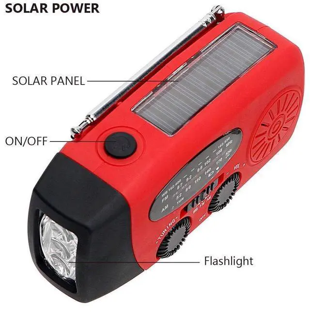 Alt view image 4 of 6 - _Mega Brand FM/AM/NOAA Weather Radio Hand Crank Self Powered Solar Portable Mini Emergency Survival Radios with 3 LED Super Bright Flashlight 2000mah Battery Operated Power Smart Phone Charger,SOS