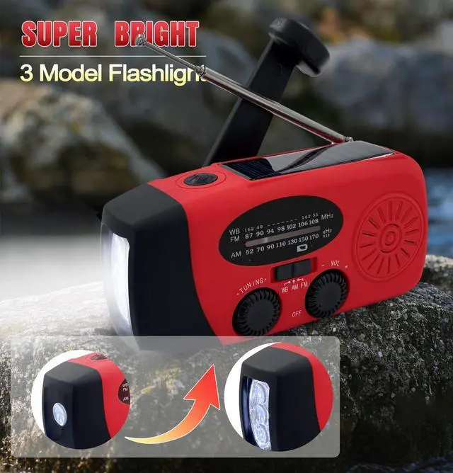 Alt view image 2 of 7 - _Mega Brand Emergency Weather Radio AM/FM/NOAA with 2000mAh, Portable Hand Crank Radio with Phone Charger, USB Charged, 3 LED Flashlight, Emergency Battery Radio with SOS for Indoor/Outdoor Emergency