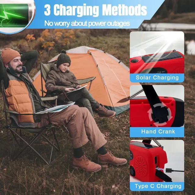 Alt view image 3 of 7 - _Mega Brand Emergency Weather Radio AM/FM/NOAA with 2000mAh, Portable Hand Crank Radio with Phone Charger, USB Charged, 3 LED Flashlight, Emergency Battery Radio with SOS for Indoor/Outdoor Emergency