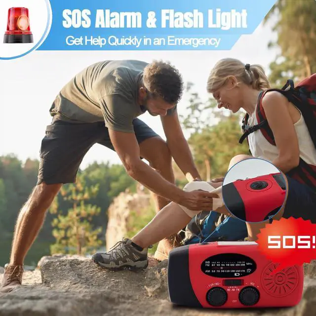 Alt view image 7 of 7 - _Mega Brand Emergency Weather Radio AM/FM/NOAA with 2000mAh, Portable Hand Crank Radio with Phone Charger, USB Charged, 3 LED Flashlight, Emergency Battery Radio with SOS for Indoor/Outdoor Emergency