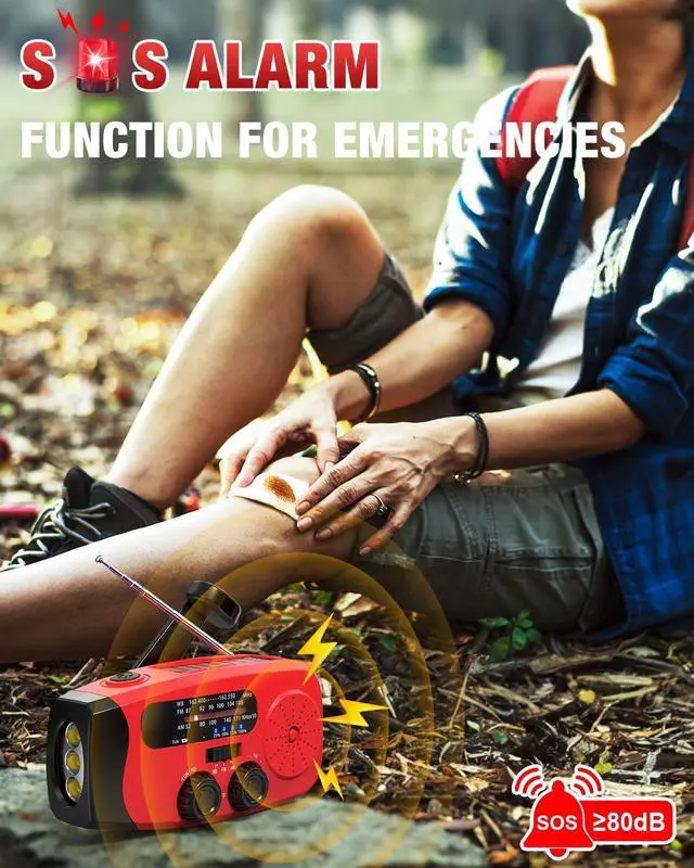 Alt view image 3 of 7 - _Mega Brand Hand Crank Emergency Radio - 2000mAh/7400mWh AM/FM/NOAA Solar Hand Crank Emergency Radio with 3 LED Flashlights, SOS Function for Emergencies, Camping - Red