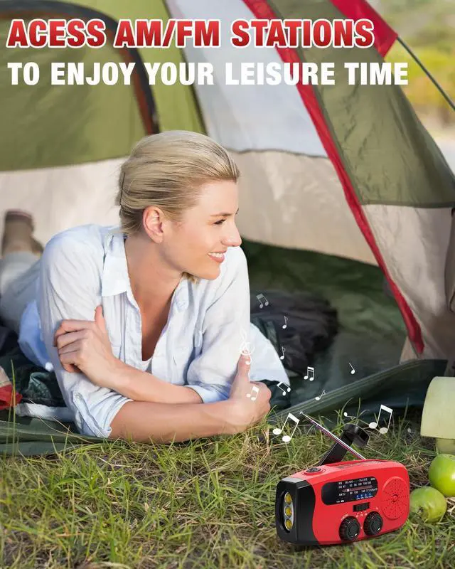 Alt view image 5 of 7 - _Mega Brand Hand Crank Emergency Radio - 2000mAh/7400mWh AM/FM/NOAA Solar Hand Crank Emergency Radio with 3 LED Flashlights, SOS Function for Emergencies, Camping - Red