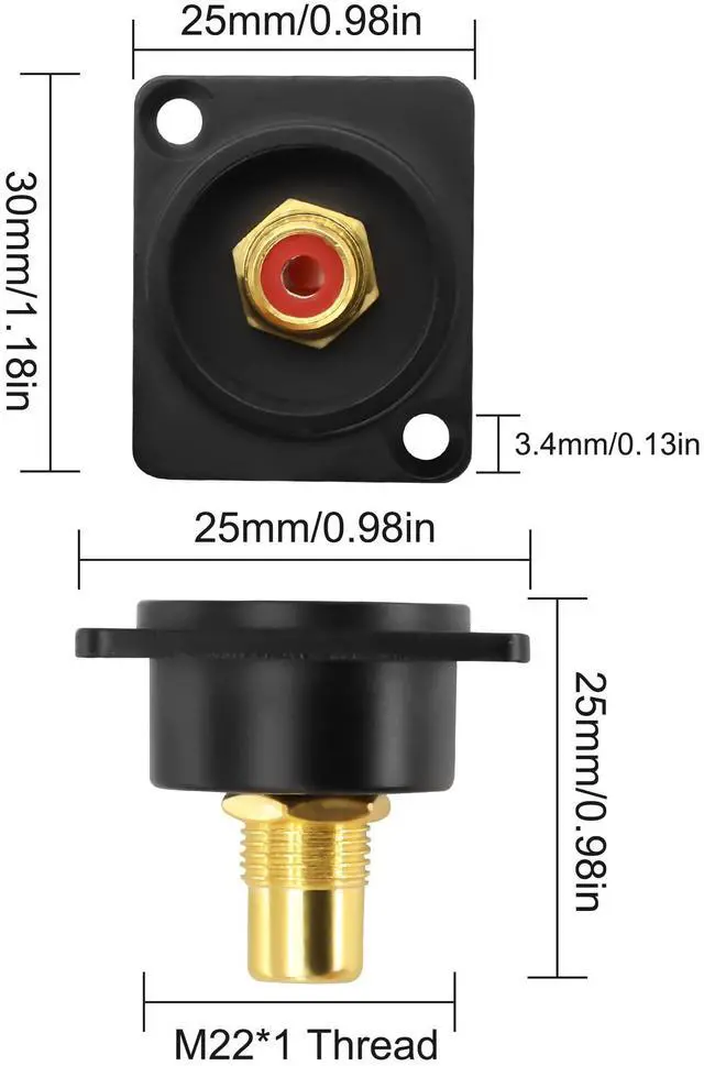 Alt view image 3 of 7 - _Mega Brand D-Type RCA Panel Mount Adapter Terminal 3 Color RCA Female to Female AV Chassis Socket Connector for TV Audio Video Speaker Amplifier (3PCS)