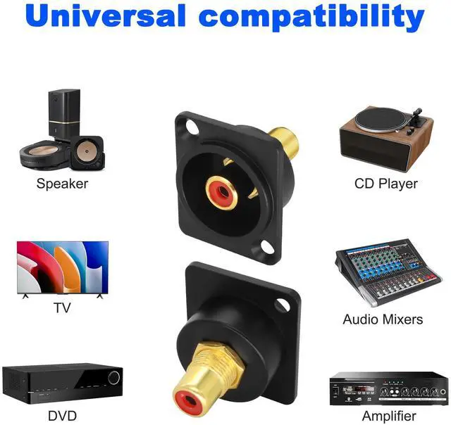 Alt view image 4 of 7 - _Mega Brand D-Type RCA Panel Mount Adapter Terminal 3 Color RCA Female to Female AV Chassis Socket Connector for TV Audio Video Speaker Amplifier (3PCS)