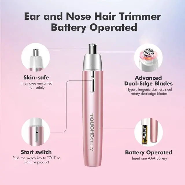 Alt view image 3 of 7 - _Mega Brand Electric Ear and Nose Hair Trimmer for Women, Pink Mini Painless Shaver, Hypoallergenic Round Tip, Travel Friendly and Easy Clean