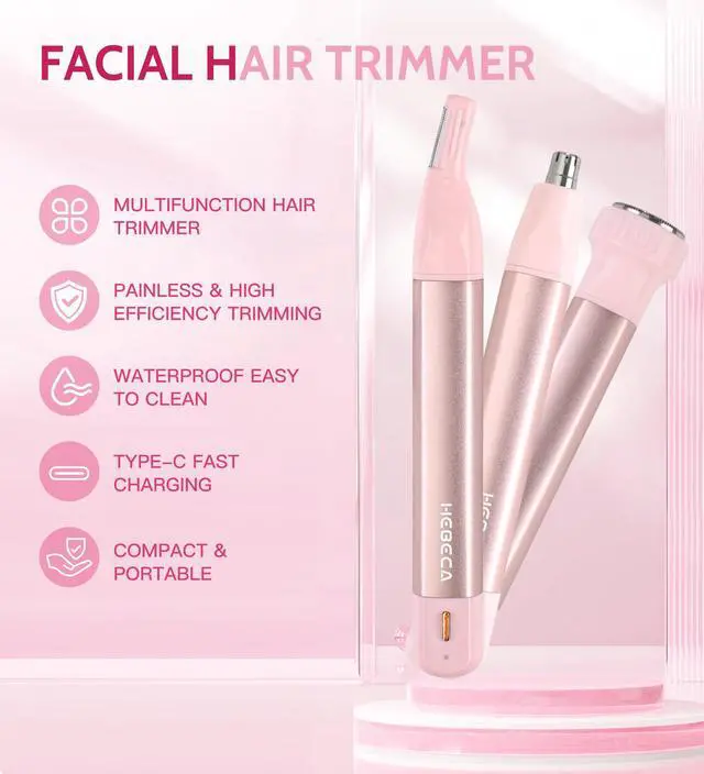 Alt view image 2 of 7 - _Mega Brand Nose Hair Trimmer for Women 3in1 Facial Hair Removal Trimmers- Rechargeable, Waterproof, Portable with Travel Bag- Trims Nose, Ear, Eyebrow, Peach-Fuzz, Lips, Chin Face Hair Remover