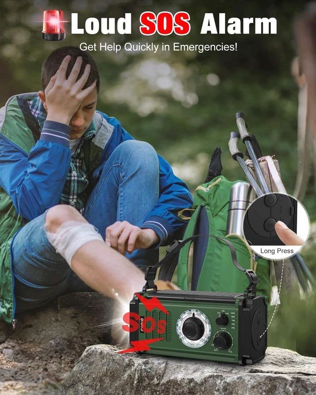 Alt view image 6 of 7 - 10000mAh/37000mWh Emergency Radio, Solar Radio, Hand Crank Radio, NOAA AM FM Weather Radio, 4 Charging Methods, Polymer Battery, Flashlight & Reading Lamp, SOS Alarm, Phone Charger for Emergency