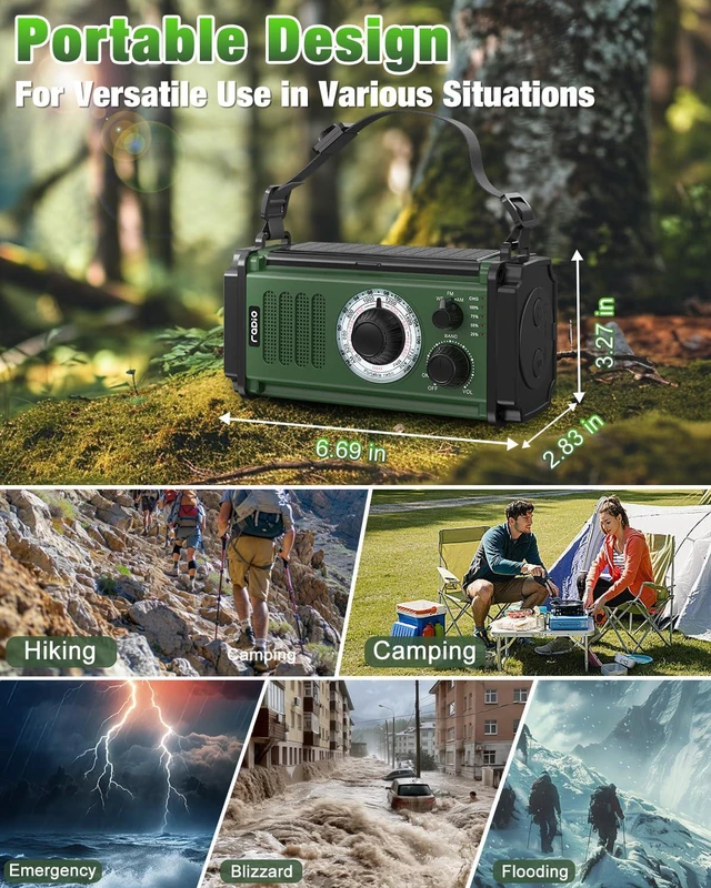 Alt view image 7 of 7 - 10000mAh/37000mWh Emergency Radio, Solar Radio, Hand Crank Radio, NOAA AM FM Weather Radio, 4 Charging Methods, Polymer Battery, Flashlight & Reading Lamp, SOS Alarm, Phone Charger for Emergency