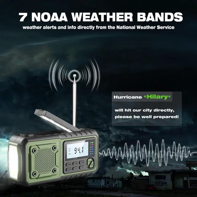 Alt view image 2 of 7 - _Mega Brand Crank Emergency Radio, Weather Radios5000mAh, Solar Radios with Hand Crank Emergencies, NOAA/AM/FM Weather Alert Radio, SOS Alarm,Flashlight & Reading Lamp, for Indoor Outdoor Survival