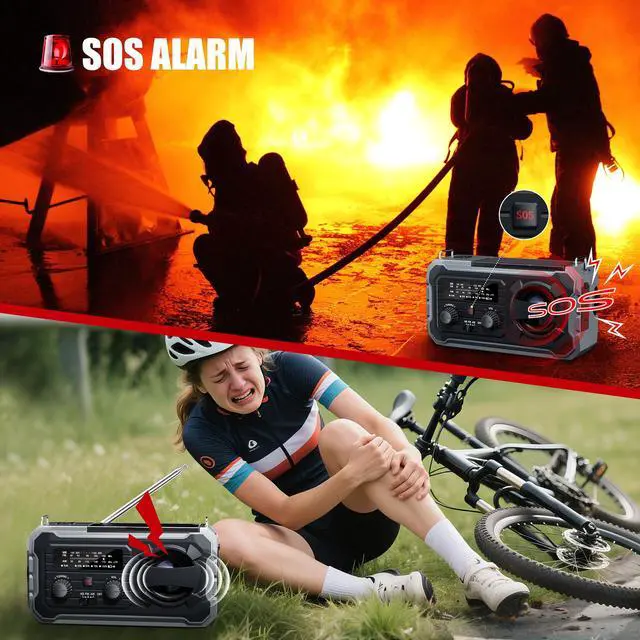 Alt view image 4 of 7 - _Mega BrandHand Crank Emergency Radio, 10000mAh Weather Radio with AM/FM/NOAA, Solar Prower, SOS Alarm, Phone Charging, LED Flashlight, Portable Survival Gear for Outdoor & Home Emergencies Kits, Grey