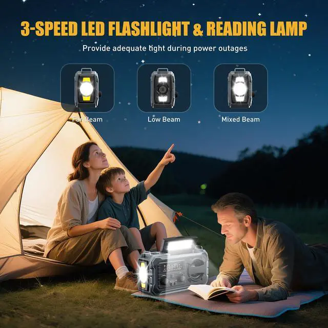 Alt view image 7 of 7 - _Mega BrandHand Crank Emergency Radio, 10000mAh Weather Radio with AM/FM/NOAA, Solar Prower, SOS Alarm, Phone Charging, LED Flashlight, Portable Survival Gear for Outdoor & Home Emergencies Kits, Grey