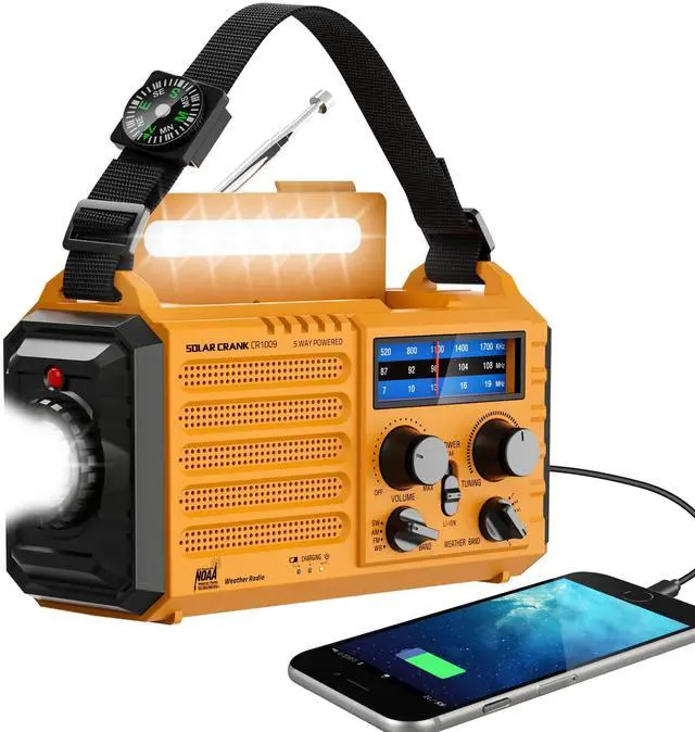 Main image of _Mega Brand Emergency Radio with NOAA Weather Alert 5000mAh Solar Hand Crank Portable AM/FM Shortwave Radio, USB Charger, Flashlight, SOS Alarm for Home Outdoor Hurricane Survival