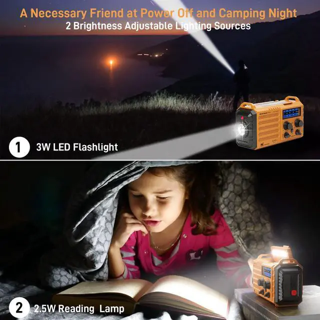 Alt view image 5 of 7 - _Mega Brand Emergency Radio with NOAA Weather Alert 5000mAh Solar Hand Crank Portable AM/FM Shortwave Radio, USB Charger, Flashlight, SOS Alarm for Home Outdoor Hurricane Survival