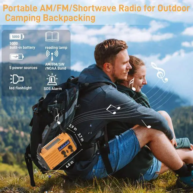 Alt view image 6 of 7 - _Mega Brand Emergency Radio with NOAA Weather Alert 5000mAh Solar Hand Crank Portable AM/FM Shortwave Radio, USB Charger, Flashlight, SOS Alarm for Home Outdoor Hurricane Survival
