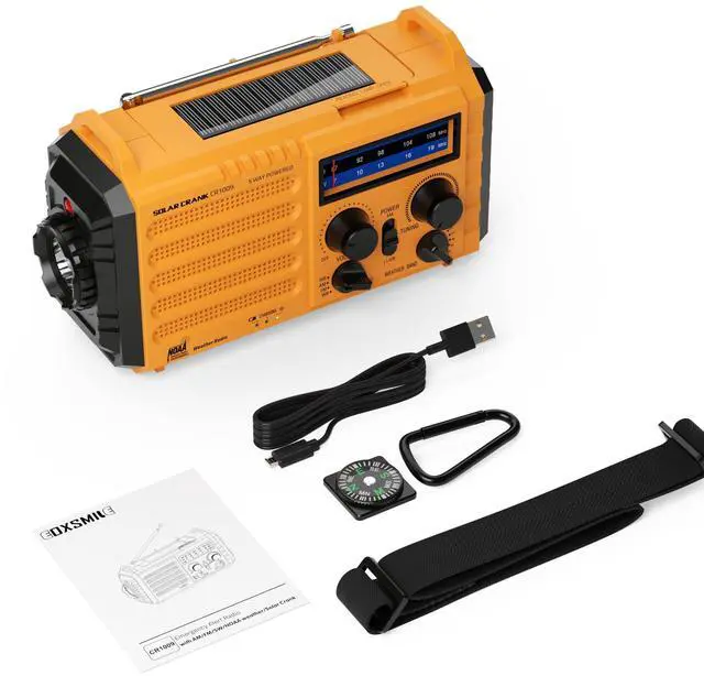 Alt view image 7 of 7 - _Mega Brand Emergency Radio with NOAA Weather Alert 5000mAh Solar Hand Crank Portable AM/FM Shortwave Radio, USB Charger, Flashlight, SOS Alarm for Home Outdoor Hurricane Survival
