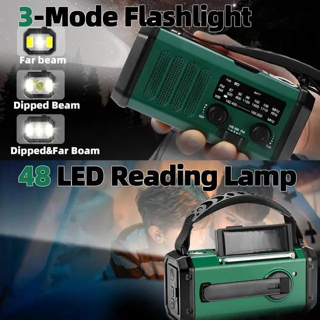 Alt view image 7 of 7 - _Mega Brand Hand Crank Emergency Radio,37000mWhSolar Powered Hand Crank Portable NOAA AM FM Weather Radio with 3Mode Flashlight and Reading Light,Cell Phone Charger,Home and Emergency Distress Signal