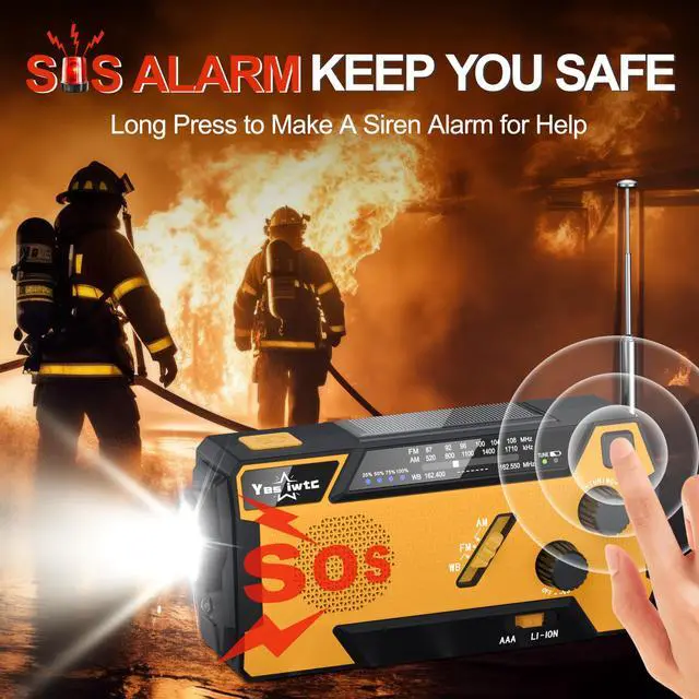 Alt view image 4 of 7 - _Mega Brand Hand Crank Emergency  Weather Radio 7400mWh Battery Operated 3 in 1 Charging Cable Hand Crank Charger with AM FM Portable Solar Powered Radio for Winter Storm Hurricane Survival Gear